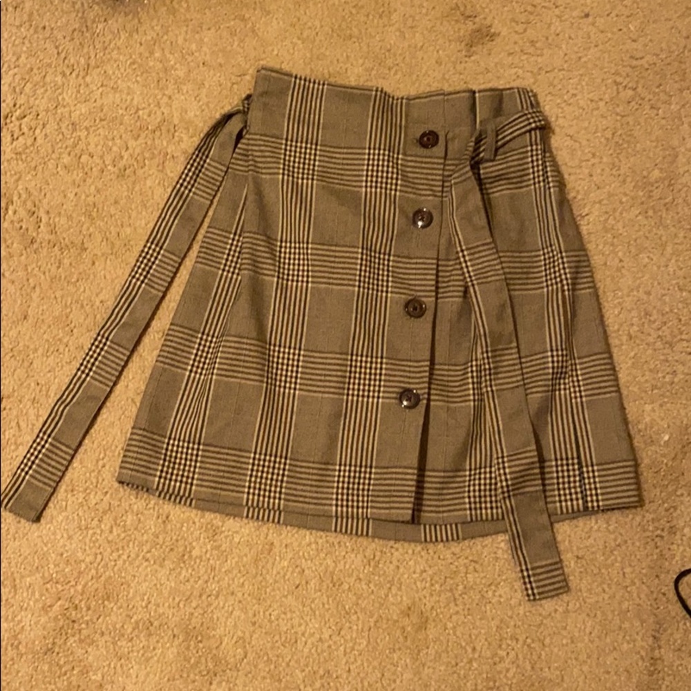 Paper Bag Waist Plaid Skirt